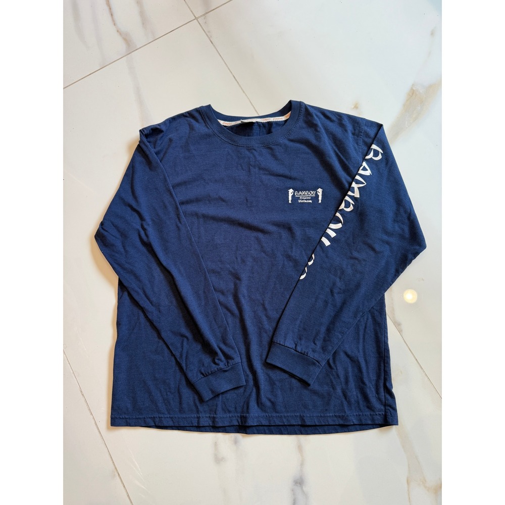 Bambou Company Vietnam Long Sleeve Graphic T-Shirt Navy Blue Mens Size Medium